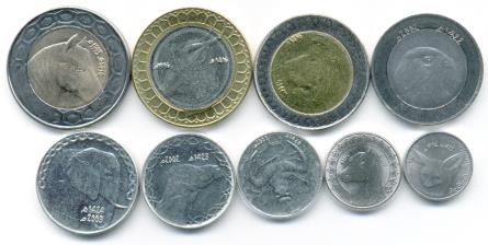 Algeria 9 coin wildlife set 1/4 to 100 Dinars