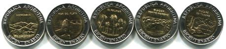 Argentina set of 5 bimetallic 1 Pesos 2010 200th anniversary of Independence coin set