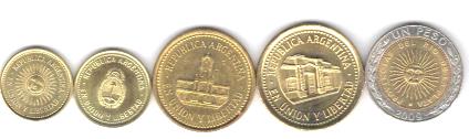Argentina current 5 coin set 5 Centavos - 1 Peso