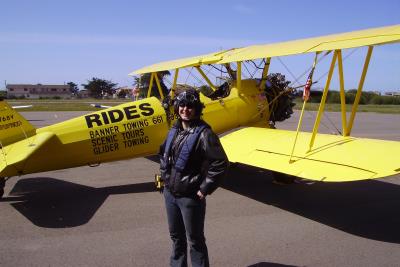 Grace takes a ride in a PT-17 Stearman Biplane