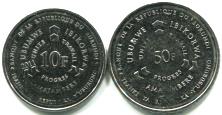 Obverse of Burundi 2011 10 and 50 Franc coins