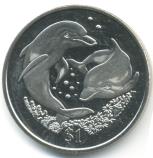 British Virgin Islands 1 Dollar 2006 Dolphins playing British Virgin Islands 2006 Dolphin Dollar