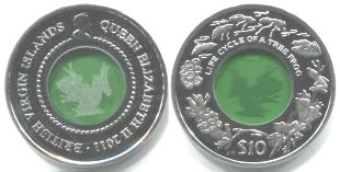 British Virgin Islands silver and crystal tree frog coin