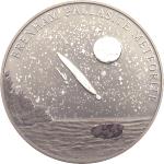 Genuine piece of a meteorite included in Cook Islands silver 5 dollar coin