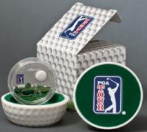 Cook Islands PGA TOUR coin is packaged in a Golf Ball capsule