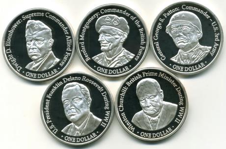 Cook Islands set of 5 Allied Leaders of D-Day dollar coins