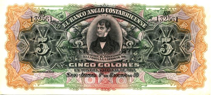 Banco Anglo-Costarricense 5 Colon banknote