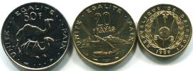 Djibouti 3 coin set: 10, 20 and 50 Francs 1999
