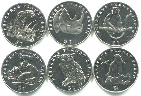 Eritrea set of 6 wildlife dollar coins