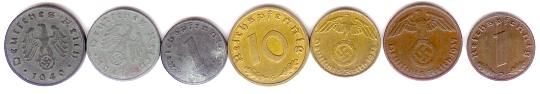 Nazi German coin set 1 - 10 Reichspfennig
