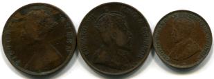 Hong Kong bronze cents of Victoria, Edward VII and George V