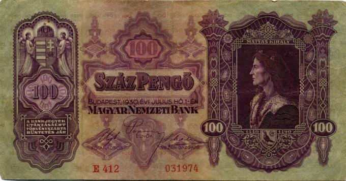 Hungary 100 Pengo 1930 picturing King Matthias Corvinus
