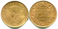 British India 1/4 Anna of Emperor George V 1935 India 1/4 Anna KM512 1935, Uncirculated