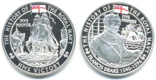Jersey silver 5 Pound color coins featuring histroic ships