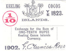 Keeling-Cocos 1/10 Rupee Note