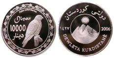 Kurdistan silver 10,000 dinars depicting a Merlin