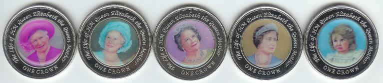 Nightingale Island 1 Crown 2005 Queen Mum, Set of 5 coins