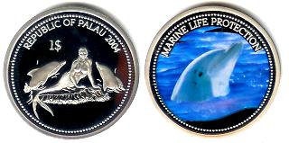 Palau 1 Dollar 2004 Dolphin / Mermaid & Dolphins