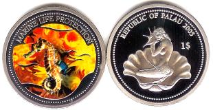 Palau 1 Dollar 2005 Seahorse