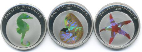 Set of 3 Palau Prismatic Pacific wildlife Dollar coins
