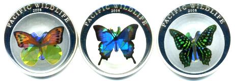 Palau set of 3 Butterfly coins, 2008