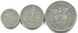 Philippines silver 10, 20 and 50 Centavos with United States coat of arms