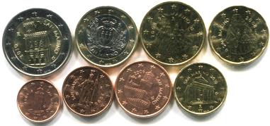 San Marino 8 coin Euro set: 1 euro cent - 2 Euros