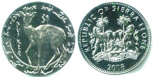 Sierra Leone 1 Dollar 2008 Duiker black copper-nickel coin KM348