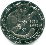 Sierra Leone 1 Dollar 2008 Bush Baby black copper-nickel coin KM348