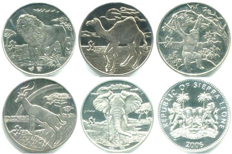 Sierra Leone wildlife 1 Dollar coins