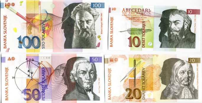 Slovenia 4 Note set 10 - 100 Tolarjev