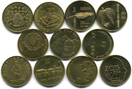 Set of 11 Slovenian commemorative 5 Tolarjev coins
