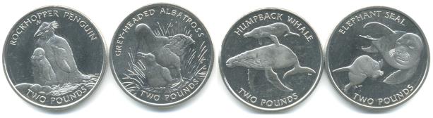 South Georgia & South Sandwich Islands set of four 2 Pound coins depecting sub-antartic wildlife