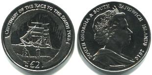 South Georgia and South Sandwich Islands 2 Pounds 2010 Race to the South Pole