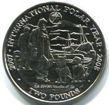 South Georgia and South Sandwich Island 2 Pounds 2007 Ernest Shackelton and Dogs coin