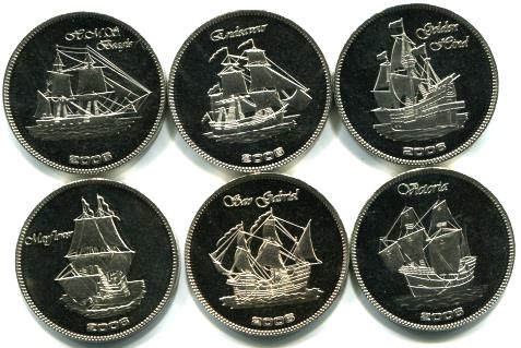 Set of 6 Somalia coins picturing sailing ships