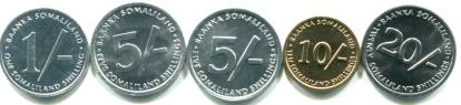 Somaliland 5 coin set: 1 - 20 Shillings - Reverses