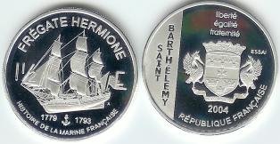 St. Barthelemy 1 1/2 Euro coin, St. Barthelemy 1 1/2 Euro coin, sailiing ship Hermoine