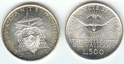 Vatican Sede Vacante coin, silver 500 Lire 1958