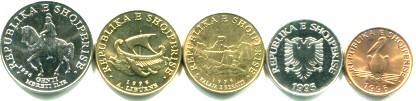 Albania 5 coin set 1 - t0 Lek 1995-1996 KM Albania 5 coin set 1 - t0 Lek 1995-1996