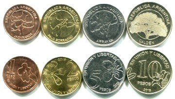 Argentina 4 coin set: 1 - 10 Pesos 2017-2020 depicting native trees