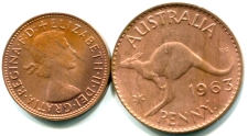 Australia 1963 1/2 & 1 Penny coins depict kangaroos