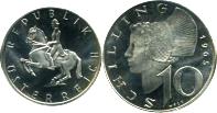 Austria 1965 silver proof 5 Schillings KM2889 and 10 Schillings KM2882
