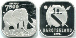 Barotseland 7500 Kwapu 2024 coin depicts elephant