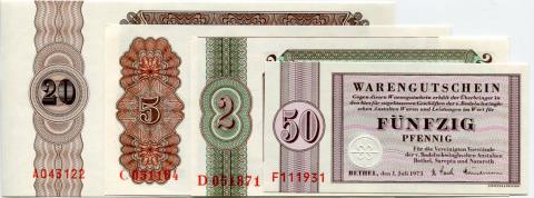 Bethel Foundation, Germany: 4 Note set, 50 Pfennig, 2, 5 & 20 Mark