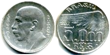 Brazil 5000 Reis silver coin, Santos Dumont 1936-1938 KM54 Brazil 5000 Reis silver coin, Santos Dumont 1936-1938 KM543
