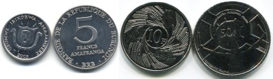 Burundi coin set: 1, 5, 10 & 50 Francs KM19-KM22