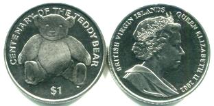 British Virgin Islands 1 Dollar coin 2002 Teddy Bear KM199