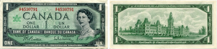 Canada Centennial dollar bill, 1967 P84b