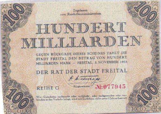100,000 Billion (Milliarden) Mark November 1923